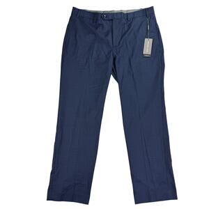 Michael Kors Mens Marvin Classic Fit Plaid Stretch Dress Pants Navy Blue 36x30